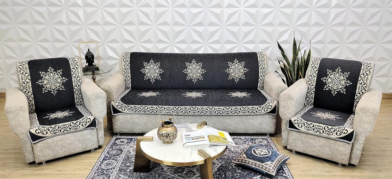 KREEVA Divine Velvet Damask 3 Piece 5 Seater Sofa slipcover and Chair Set 311 Grey - Image 3