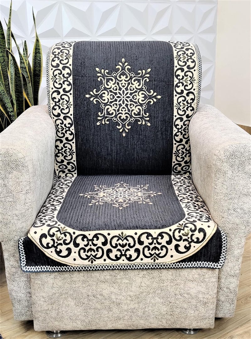 KREEVA Divine Velvet Damask 3 Piece 5 Seater Sofa slipcover and Chair Set 311 Grey - Image 1