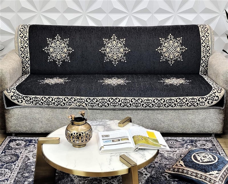 KREEVA Divine Velvet Damask 3 Piece 5 Seater Sofa slipcover and Chair Set 311 Grey - Image 2