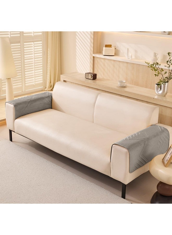 House of Quirk Sofa Covers Velvet Herringbone Chenille Fabric Furniture Protector 1/2/3/4 Seater Sofa Cover Slipcovers Anti-Slip Stretch Seat Mat (2 pc Armrest Grey, 50x70cm) - Image 1