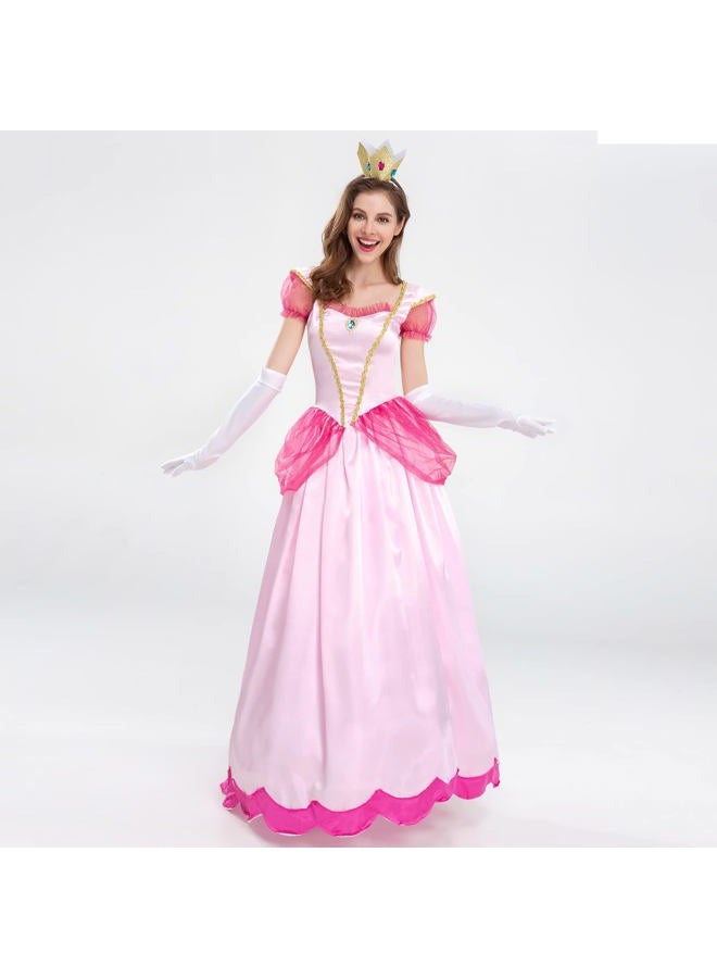AFAVOM Princess Peach Costume with Crown and Gloves for Adult Women Halloween Birthday Party Pageant Long Maxi Dresses Carnival Fancy Dress up Cosplay Outfit for Photo Shoot Pink M - Image 4