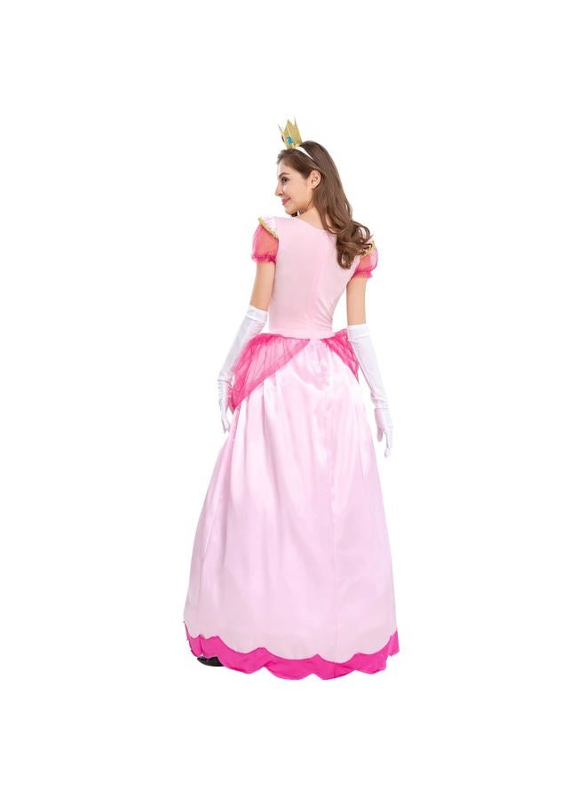AFAVOM Princess Peach Costume with Crown and Gloves for Adult Women Halloween Birthday Party Pageant Long Maxi Dresses Carnival Fancy Dress up Cosplay Outfit for Photo Shoot Pink M - Image 3