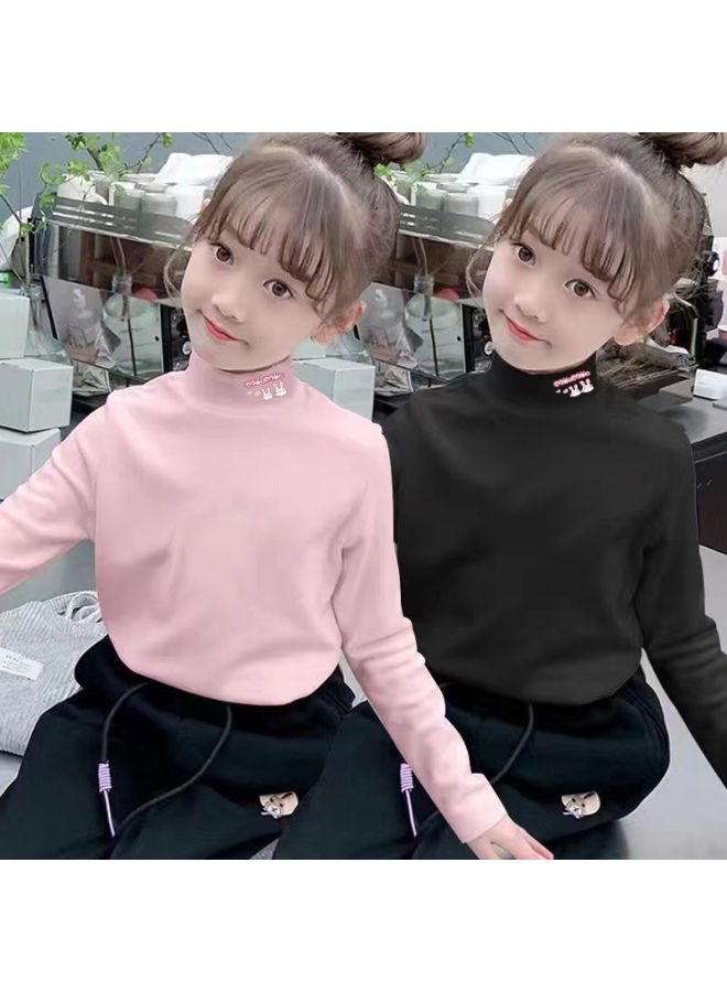 Girls' Warm Casual Bottoming Shirt Autumn And Winter New Kidsren's Velvet Half Turtleneck Long-sleeved Printed Style Inner Top