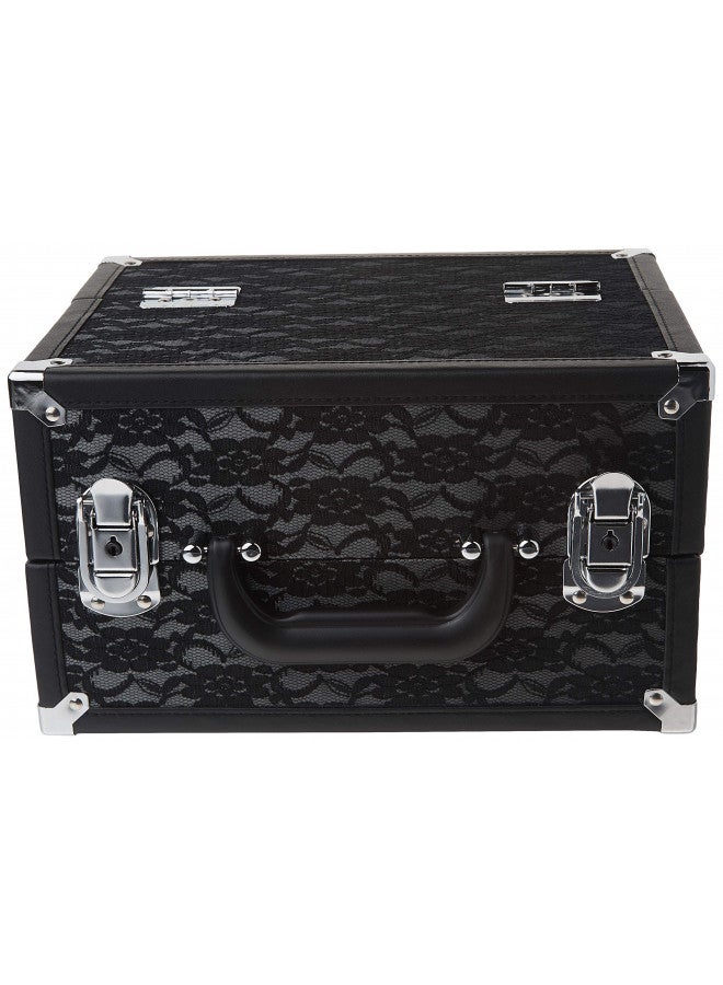 Caboodles Make Me Over 4 Tray Train Case, Cosmetic Storage Case & Organizer, Black Lace, 3.5 Lb - Image 2