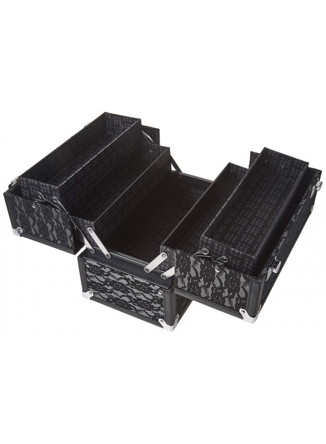 Caboodles Make Me Over 4 Tray Train Case, Cosmetic Storage Case & Organizer, Black Lace, 3.5 Lb - Image 3