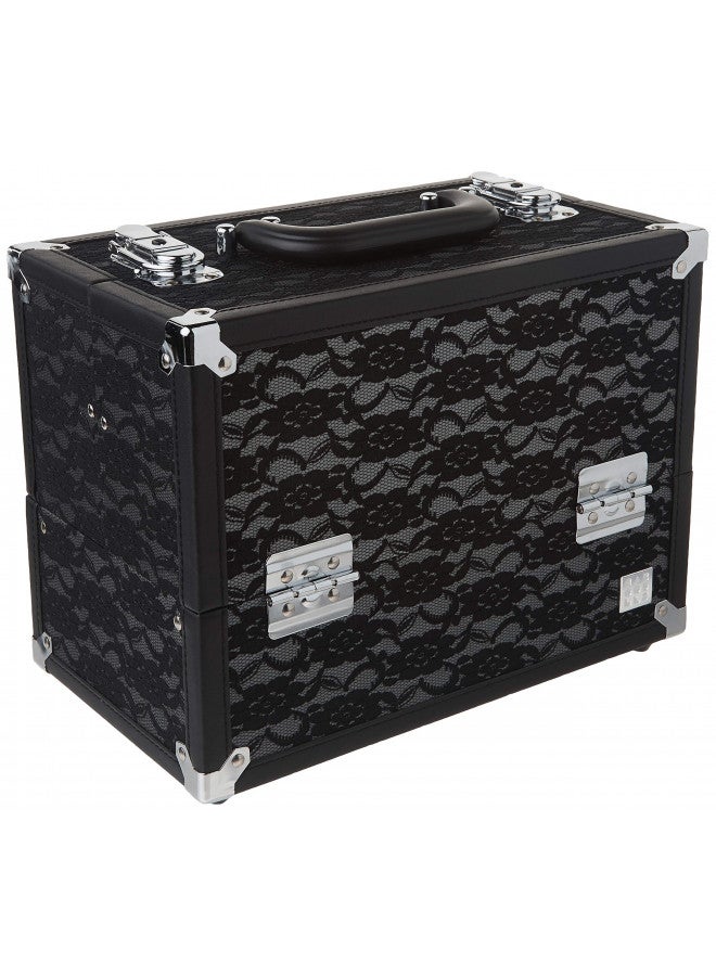 Caboodles Make Me Over 4 Tray Train Case, Cosmetic Storage Case & Organizer, Black Lace, 3.5 Lb - Image 1