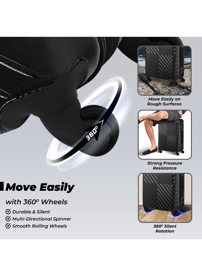 بلا نهاية مجموعة من 3 حقائب سفر من البولي كربونات - 75 سم، 65 سم (للسفر) و 55 سم (للسفر داخل الطائرة) حقائب سفر صلبة ذات عجلات دوارة مع قفل TSA مدمج | حقائب سفر محمولة - Image 2