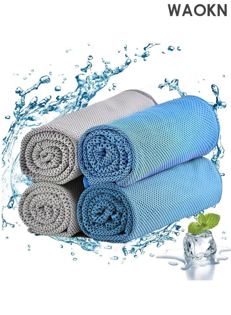 WAOKN 4-pack cooling towels, sweat absorbing ice silk towels, ice sensitive ice towels, soft and breathable sports towels, can be used as quick drying towels for yoga, Pilates, golf, gym, camping, hiking and other exercise activities. - Image 1