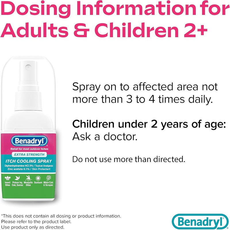 Benadryl Extra Strength Itch Cooling Spray, Topical Analgesic Spray with Diphenhydramine HCI & Zinc Acetate Skin Protectant for Fast Relief from Insect Bites, Travel Size, 2 fl. oz - Image 5