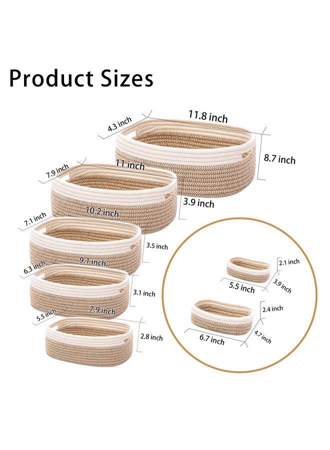 HLWDFLZ 7 Piece Cotton Rope Woven Basket Set - Small Basket for Baby Nursery, Pets, Montessori, Dog & Cat Toy Boxes, Bathroom Organization Bins (White/Brown) - Image 2