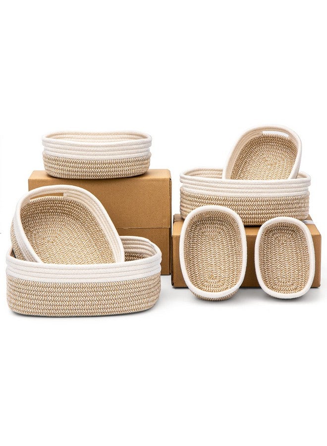 HLWDFLZ 7 Piece Cotton Rope Woven Basket Set - Small Basket for Baby Nursery, Pets, Montessori, Dog & Cat Toy Boxes, Bathroom Organization Bins (White/Brown) - Image 1