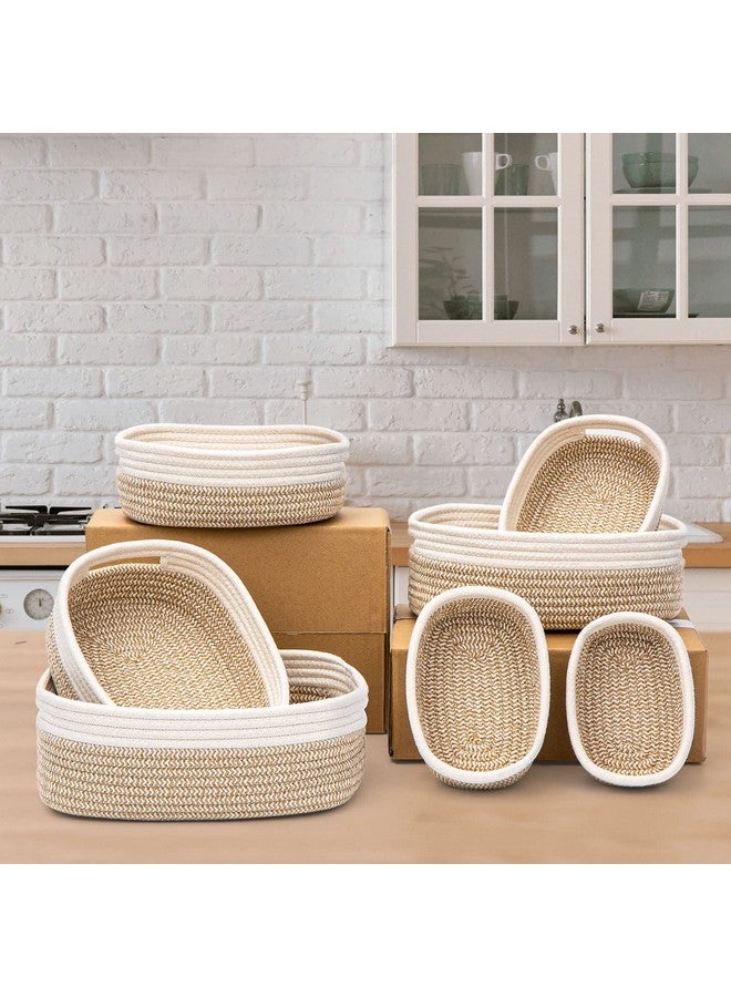 HLWDFLZ 7 Piece Cotton Rope Woven Basket Set - Small Basket for Baby Nursery, Pets, Montessori, Dog & Cat Toy Boxes, Bathroom Organization Bins (White/Brown) - Image 4