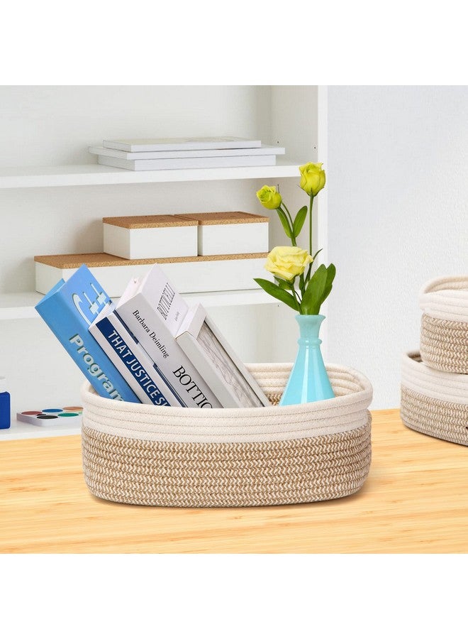 HLWDFLZ 7 Piece Cotton Rope Woven Basket Set - Small Basket for Baby Nursery, Pets, Montessori, Dog & Cat Toy Boxes, Bathroom Organization Bins (White/Brown) - Image 5