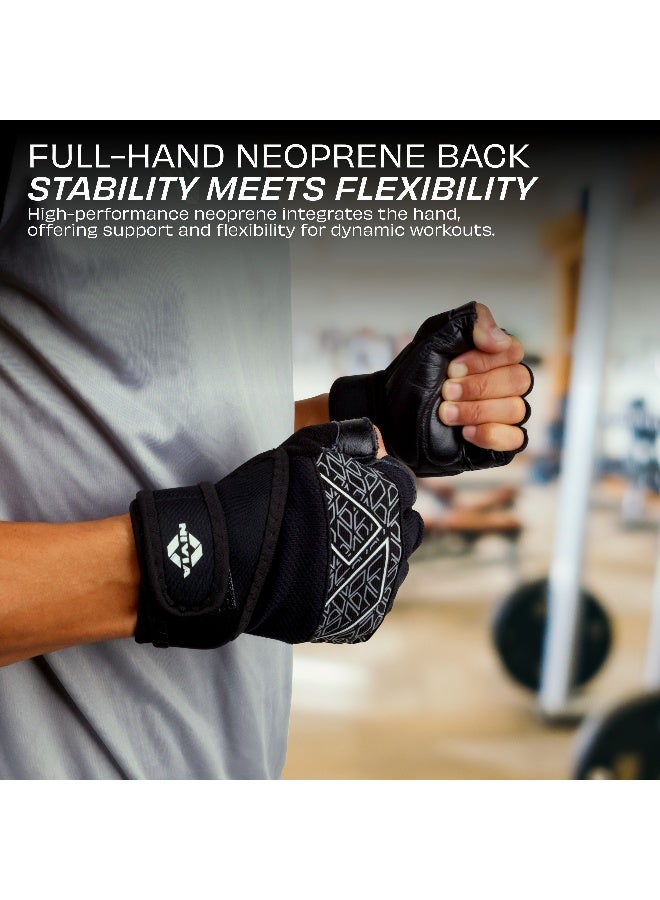 نيفيا قفازات نيفيا برو جريب الرياضية للرجال والنساء، قفازات جلدية مع دعم معصم من النيوبرين، وإبهام من قماش المنشفة، مثالية لتمارين الصالة الرياضية، ورفع الأثقال، والدمبل، ومعدات اللياقة البدنية المنزلية (أسود، مقاس XL) - Image 5