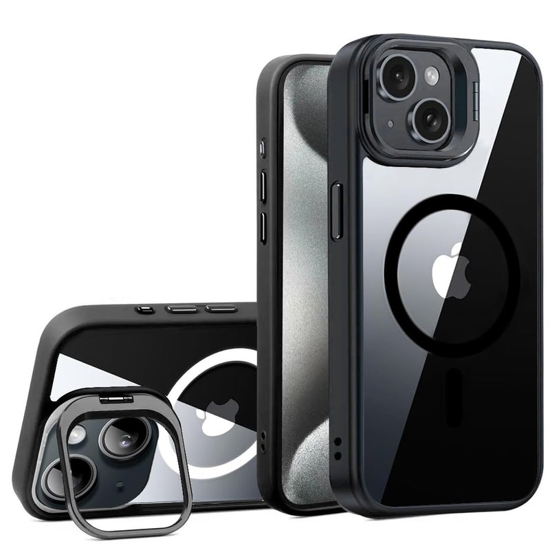 VONZEE PC For iPhone 15 Case, Compatible With Magsafe, Military-Grade Protective Case, Built-In Stash Stand Phone Case, Scratch-Resistant Back Cover, Classic Series | 6.1'' | Clear Black - Image 1