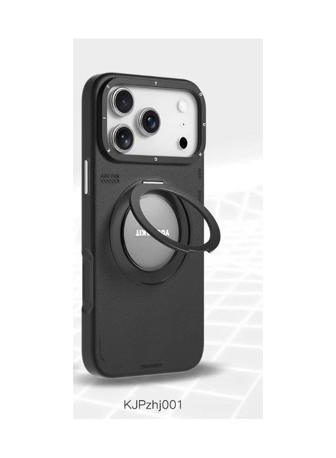 يونج كيت جراب BUCKSAA الجلدي القابل للدوران 360 درجة لهاتف iPhone 17pro max، متوافق مع الشحن اللاسلكي Mag-Safe | مزود بمسند مغناطيسي دوار مدمج | نسيج جلدي فاخر | إصدار أسود - Image 1