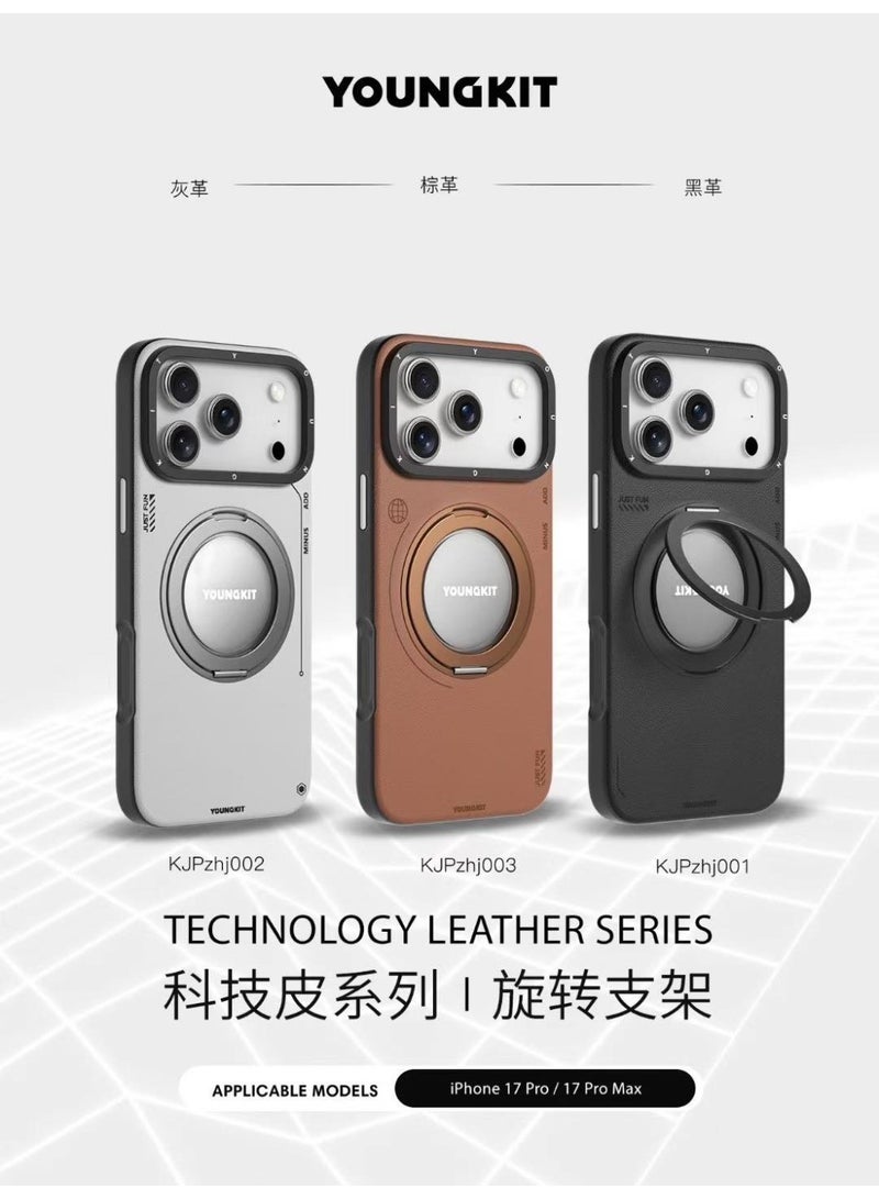 يونج كيت جراب BUCKSAA الجلدي القابل للدوران 360 درجة لهاتف iPhone 17pro max، متوافق مع الشحن اللاسلكي Mag-Safe | مزود بمسند مغناطيسي دوار مدمج | نسيج جلدي فاخر | إصدار أسود - Image 2