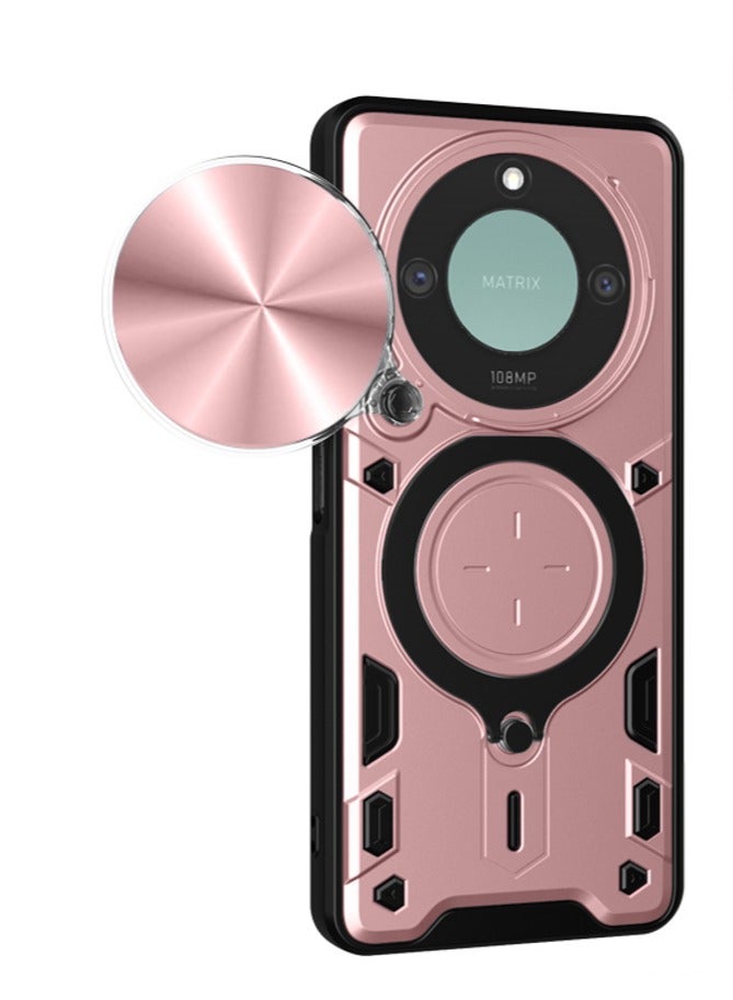 Case Cover Shockproof CD Protective Case with Camera Protection and Metal Ring Compatible with Honor X9C Smart (Rose Gold)