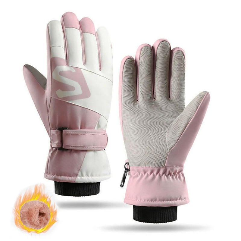 Ottsas Snow Gloves Women Adult Ski Gloves Touchscreen Ladies Waterproof Warm Windproof Snow Storm Essentials (Pink and White, One Size) - Image 1