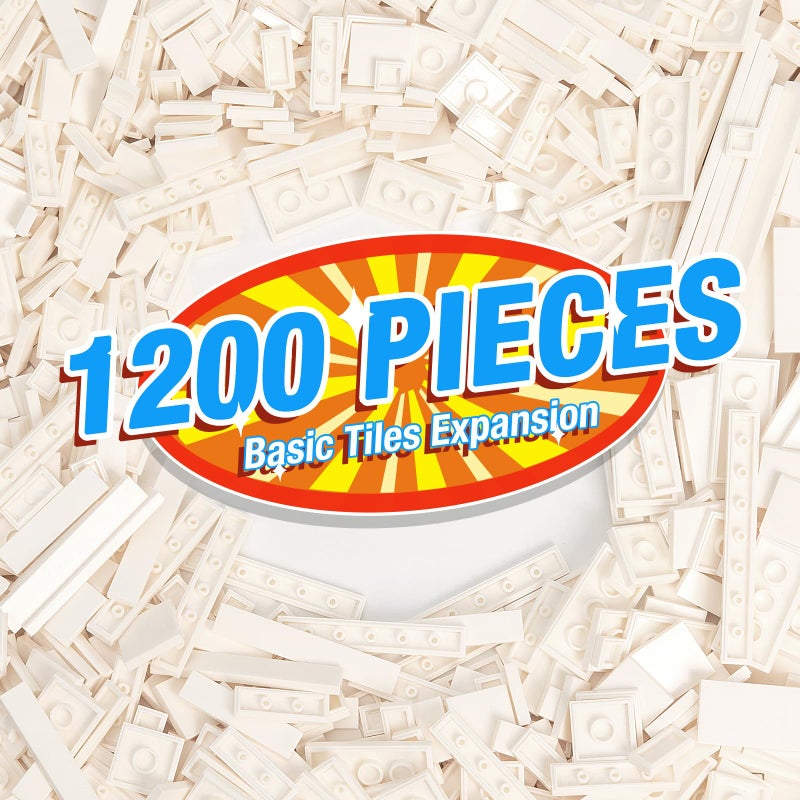 MANNIDOO 1200 Pieces Flat Pieces 9 Sizes Classic Moc Parts and Pieces Tiles Expansion Set  Compatible with All Major Brands Building Bricks Bulks for Smooth Surface White - Image 3