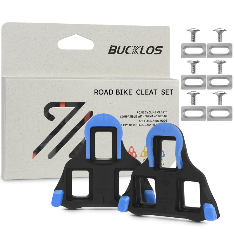 BUCKLOS SPD SL Cleats for Road Bike Cycling Shoes Compatible with Shimano SPD-SL Pedals-BH10/BH11/BH12 Float Cleats for Indoor Peloton & Outdoor Road Bicycle(2 Degree-Blue) - Image 1