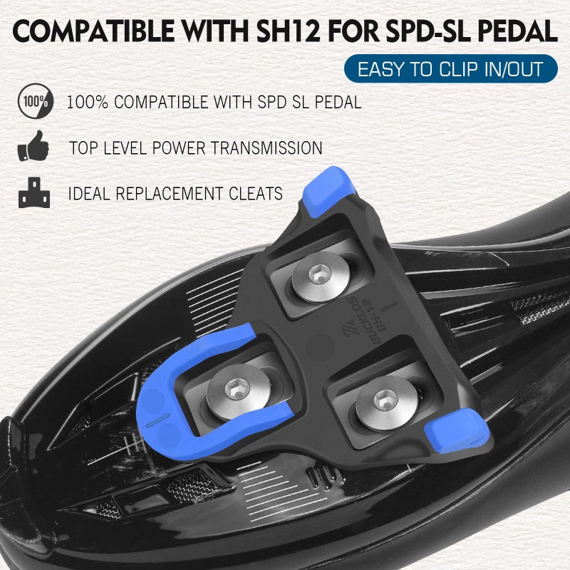 BUCKLOS SPD SL Cleats for Road Bike Cycling Shoes Compatible with Shimano SPD-SL Pedals-BH10/BH11/BH12 Float Cleats for Indoor Peloton & Outdoor Road Bicycle(2 Degree-Blue) - Image 2