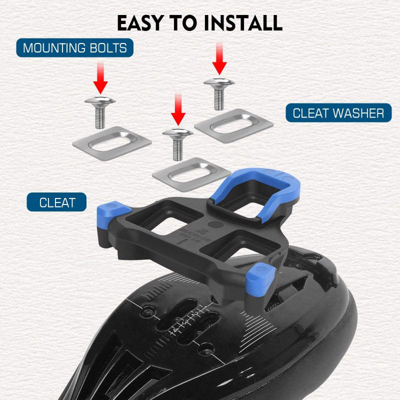BUCKLOS SPD SL Cleats for Road Bike Cycling Shoes Compatible with Shimano SPD-SL Pedals-BH10/BH11/BH12 Float Cleats for Indoor Peloton & Outdoor Road Bicycle(2 Degree-Blue) - Image 4