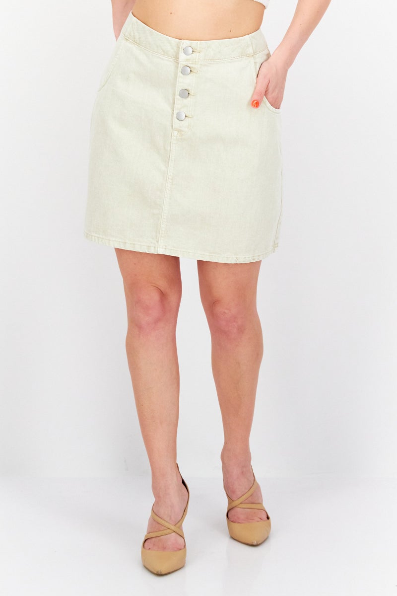 EDC Women Plain Denim Mini Skirt, Beige - Image 1