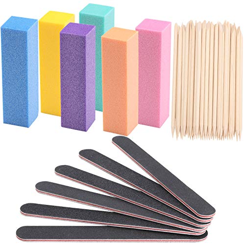 Tbestmax 100 Pcs Orange Sticks for Nails Double Sided Multi Functional Wooden Cuticle Pusher Stick 6 Pcs 100180 Grit Nail Files and 6 Pcs Buffer Block - Image 2