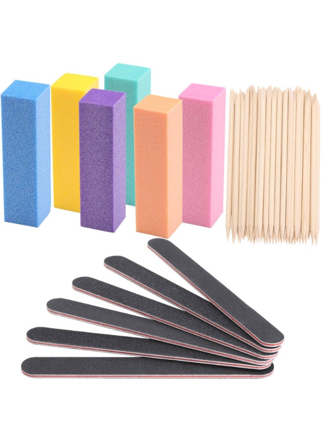 Tbestmax 100 Pcs Orange Sticks for Nails Double Sided Multi Functional Wooden Cuticle Pusher Stick 6 Pcs 100180 Grit Nail Files and 6 Pcs Buffer Block - Image 3