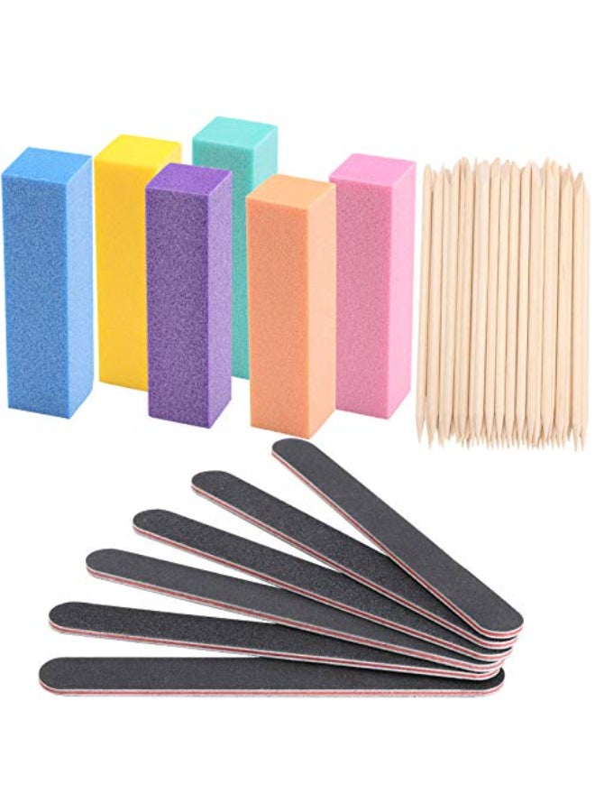 Tbestmax 100 Pcs Orange Sticks for Nails Double Sided Multi Functional Wooden Cuticle Pusher Stick 6 Pcs 100180 Grit Nail Files and 6 Pcs Buffer Block - Image 1