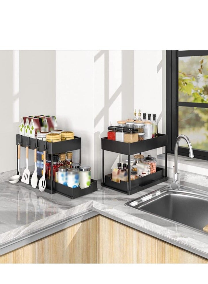Golden 1 Pack Under Sink Organizers and Storage Pull Out Sliding Drawer, 2 Tier Multi-purpose Kitchen Under the Sink Organizer Under Bathroom Sink Shelf Storage Rack for Countertop Laundry -Black - Image 2