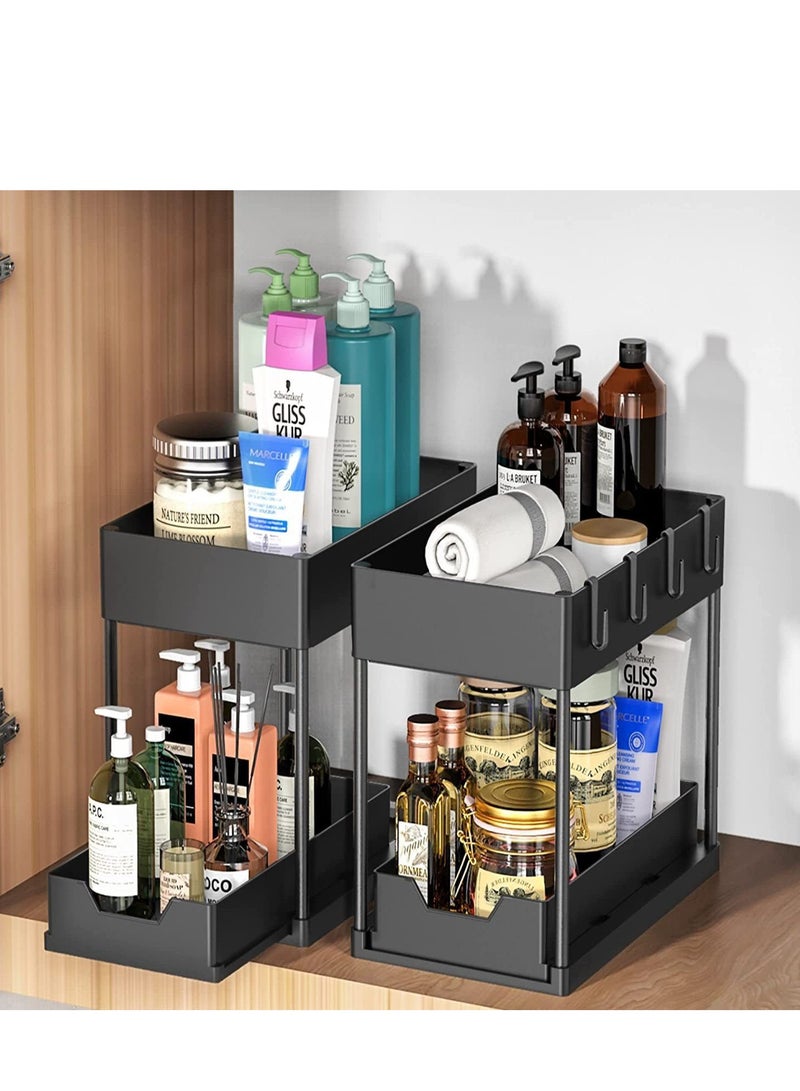 Golden 1 Pack Under Sink Organizers and Storage Pull Out Sliding Drawer, 2 Tier Multi-purpose Kitchen Under the Sink Organizer Under Bathroom Sink Shelf Storage Rack for Countertop Laundry -Black - Image 3
