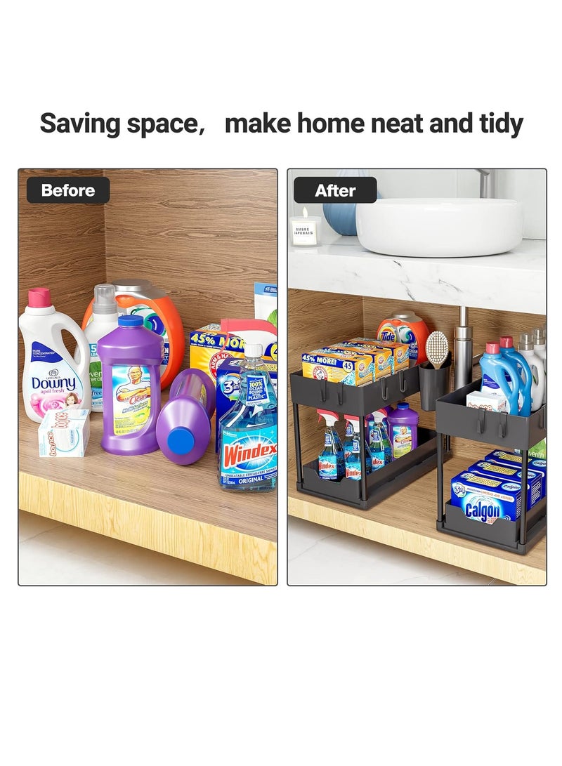 Golden 1 Pack Under Sink Organizers and Storage Pull Out Sliding Drawer, 2 Tier Multi-purpose Kitchen Under the Sink Organizer Under Bathroom Sink Shelf Storage Rack for Countertop Laundry -Black - Image 5