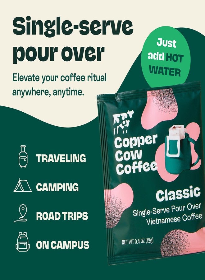 Copper Cow Coffee أكياس قهوة كوبر كاو الفاخرة لتحضير القهوة الفيتنامية المقطرة (عبوة من 25 كيسًا) | أسود كلاسيكي | تحميص داكن | أكياس قهوة فيتنامية مطحونة عملية، مناسبة للسفر - Image 4