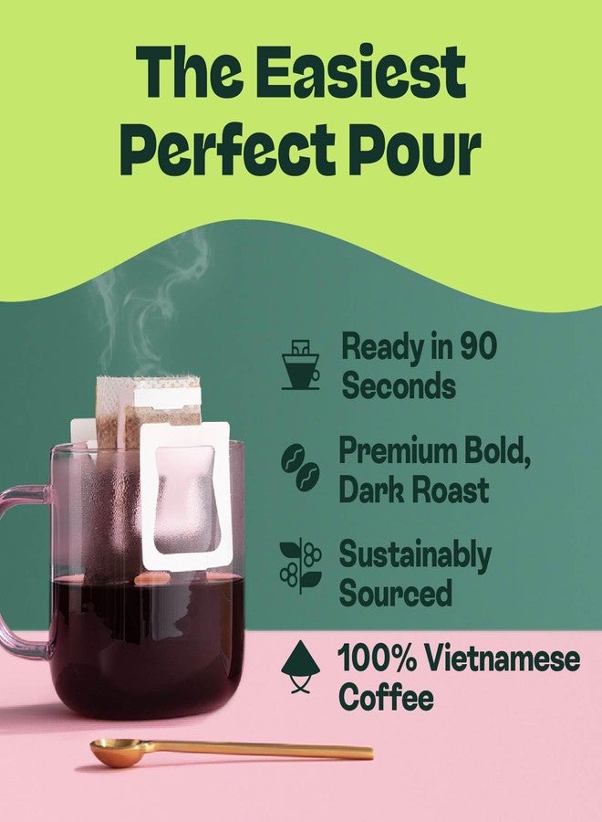 Copper Cow Coffee أكياس قهوة كوبر كاو الفاخرة لتحضير القهوة الفيتنامية المقطرة (عبوة من 25 كيسًا) | أسود كلاسيكي | تحميص داكن | أكياس قهوة فيتنامية مطحونة عملية، مناسبة للسفر - Image 5