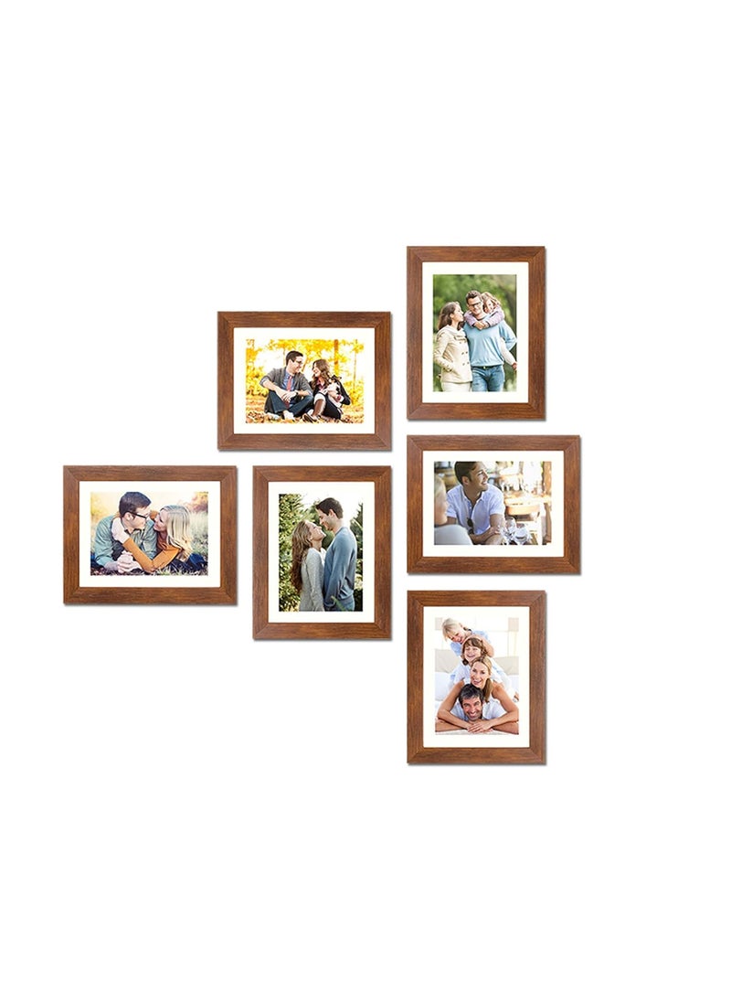 Art Street Painting Mantra Decorative Premium Set of 6 Individual Wall Photo Frame (8" X 10" picture size matted to 6" x 8") - Brown  - Image 1