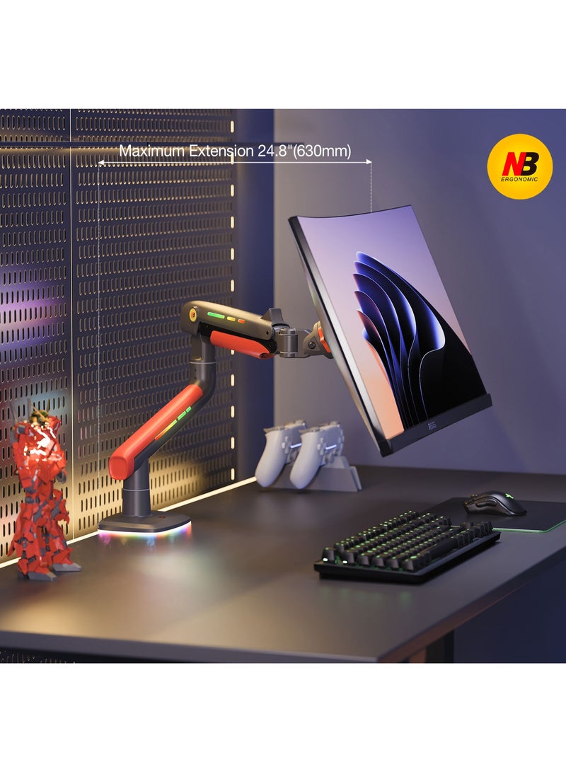 NB ERGONOMIC RGB Gaming Monitor-arm for Flat/Ultrawide/Curved Monitors 32 to 60 inch, Heavy Duty Stand Load up to 20 kg, VESA 75/100 mm Monitor-Mount L50 - Image 5