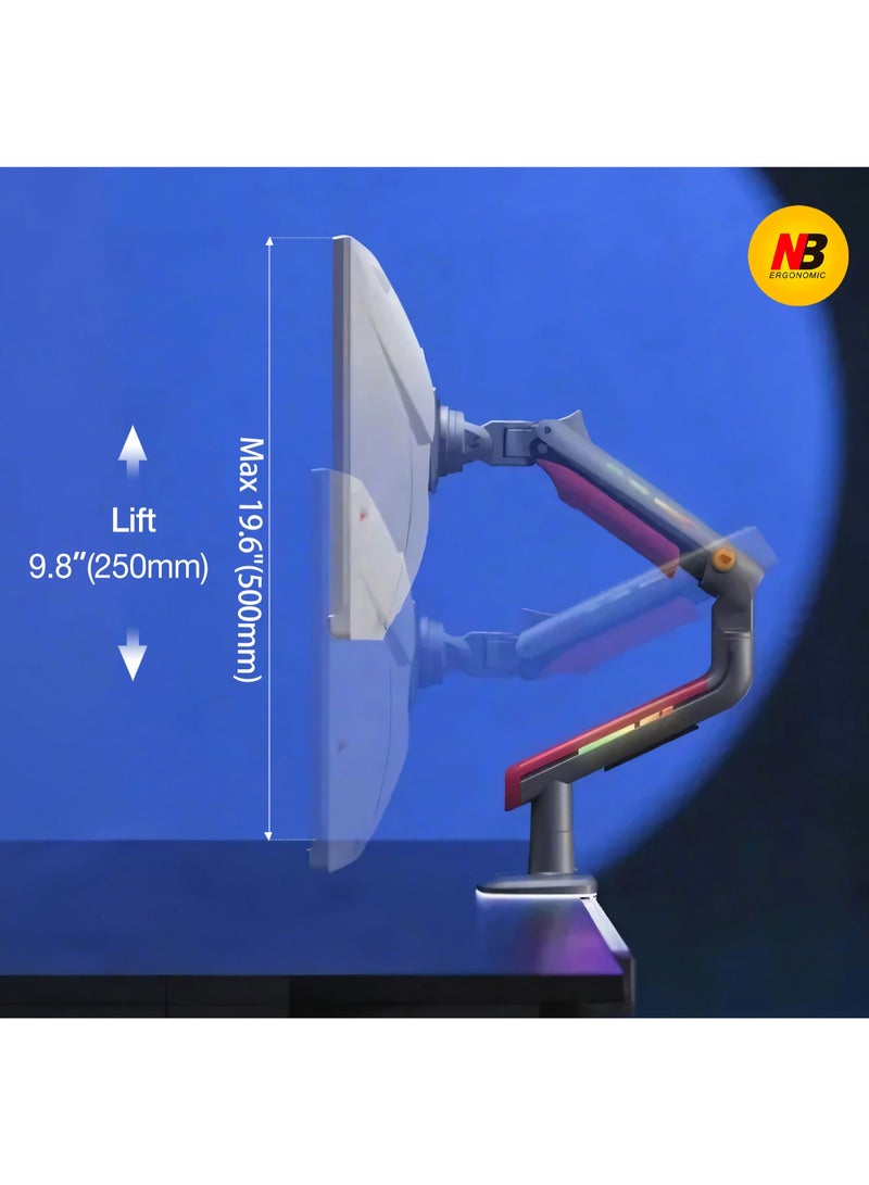 NB ERGONOMIC RGB Gaming Monitor-arm for Flat/Ultrawide/Curved Monitors 32 to 60 inch, Heavy Duty Stand Load up to 20 kg, VESA 75/100 mm Monitor-Mount L50 - Image 4