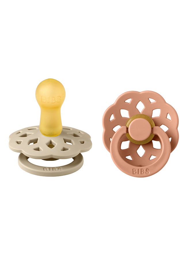 BIBS - Baby Pacifier Boheme, Made with Natural Rubber Latex, Round Nipple, Mouth Skin Sensitive, Soft, Flexible, For Babies 6 Months and Above, BPA-free, Vanilla/ Peach Colour, Pack of 2, Size 2 - Image 1