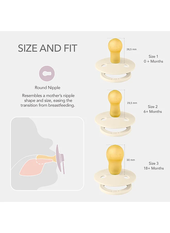 BIBS Baby Pacifier Boheme, Made with Natural Rubber Latex, Round Nipple, Mouth Skin Sensitive, Soft, Flexible, For Babies 6 Months and Above, BPA-free, Vanilla/ Peach Colour, Pack of 2, Size 2