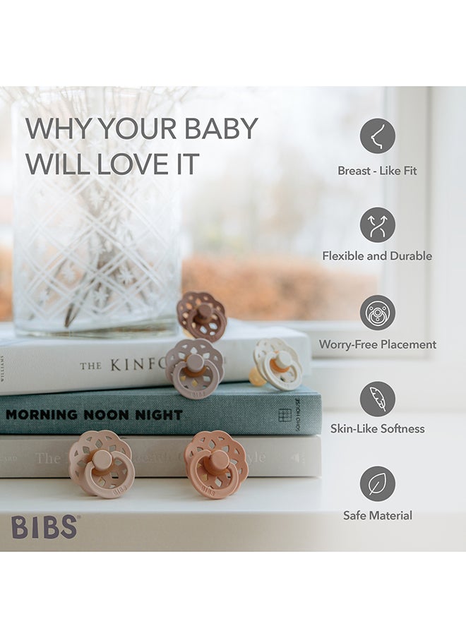 BIBS - Baby Pacifier Boheme, Made with Natural Rubber Latex, Round Nipple, Mouth Skin Sensitive, Soft, Flexible, For Babies 6 Months and Above, BPA-free, Vanilla/ Peach Colour, Pack of 2, Size 2 - Image 1