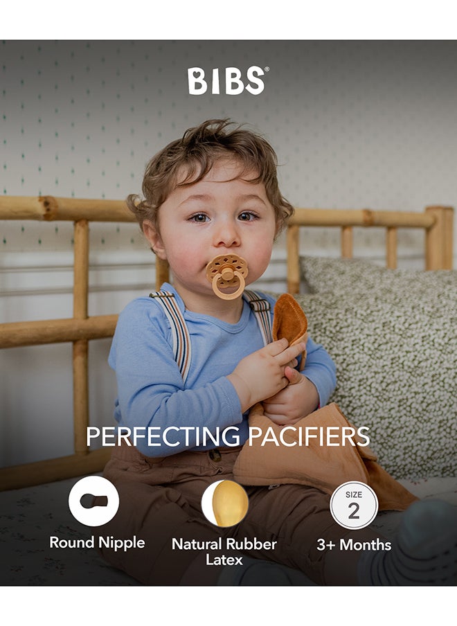BIBS - Baby Pacifier Boheme, Made with Natural Rubber Latex, Round Nipple, Mouth Skin Sensitive, Soft, Flexible, For Babies 6 Months and Above, BPA-free, Vanilla/ Peach Colour, Pack of 2, Size 2 - Image 1
