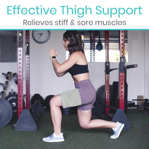 Vive Thigh Brace - Hamstring Quad Wrap - Adjustable Compression Sleeve Support for Pulled Groin Muscle, Sprains, Quadricep, Tendinitis, Workouts, Sciatica Pain and Sports Recovery - Men, Women (Grey) - Image 4