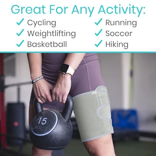 Vive Thigh Brace - Hamstring Quad Wrap - Adjustable Compression Sleeve Support for Pulled Groin Muscle, Sprains, Quadricep, Tendinitis, Workouts, Sciatica Pain and Sports Recovery - Men, Women (Grey) - Image 5