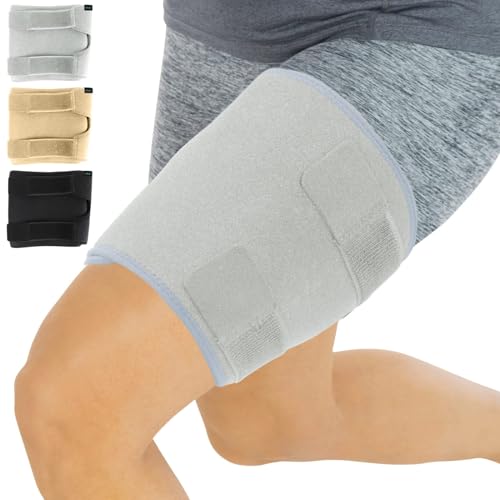 Vive Thigh Brace - Hamstring Quad Wrap - Adjustable Compression Sleeve Support for Pulled Groin Muscle, Sprains, Quadricep, Tendinitis, Workouts, Sciatica Pain and Sports Recovery - Men, Women (Grey) - Image 1