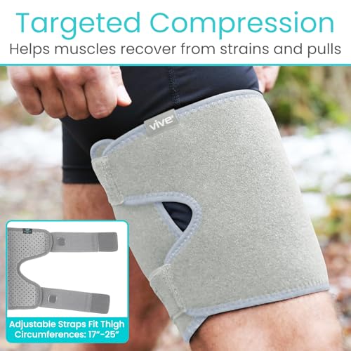 Vive Thigh Brace - Hamstring Quad Wrap - Adjustable Compression Sleeve Support for Pulled Groin Muscle, Sprains, Quadricep, Tendinitis, Workouts, Sciatica Pain and Sports Recovery - Men, Women (Grey) - Image 3