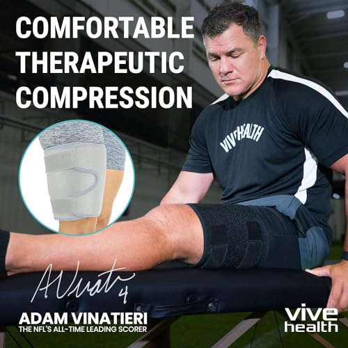 Vive Thigh Brace - Hamstring Quad Wrap - Adjustable Compression Sleeve Support for Pulled Groin Muscle, Sprains, Quadricep, Tendinitis, Workouts, Sciatica Pain and Sports Recovery - Men, Women (Grey) - Image 2