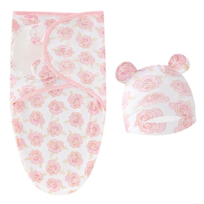 Bluejw Newborn Swaddlers Baby Girls Boys Swaddle Wrap Set - Printed Cotton Sleeveless Adjustable Infant Sleeping Blanket with Hat - Image 1