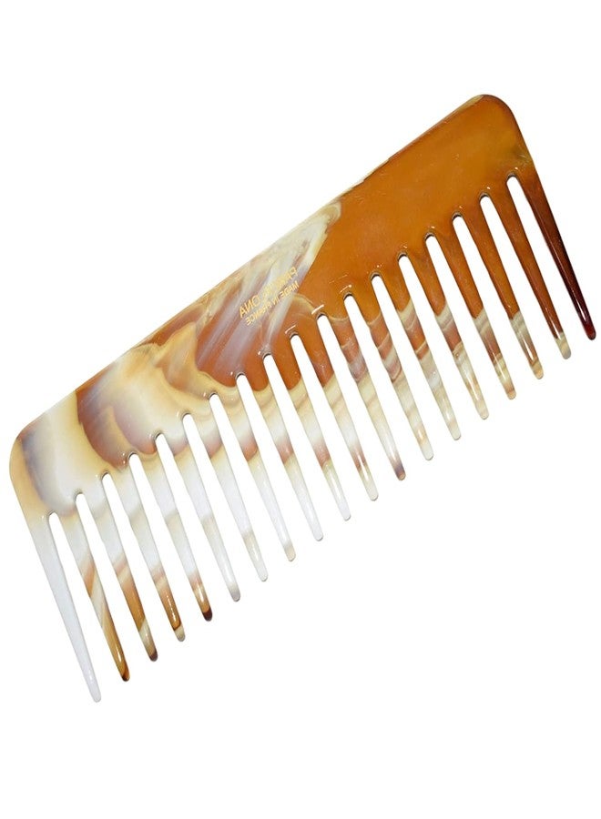 Parcelona French Wide Detangle Large 6 1/4" Celluloid No Static Salon Rounded Teeth Professional Volume Rake Hair Combs for Women and Girls, Made in France (Brown Ivory) - Image 1